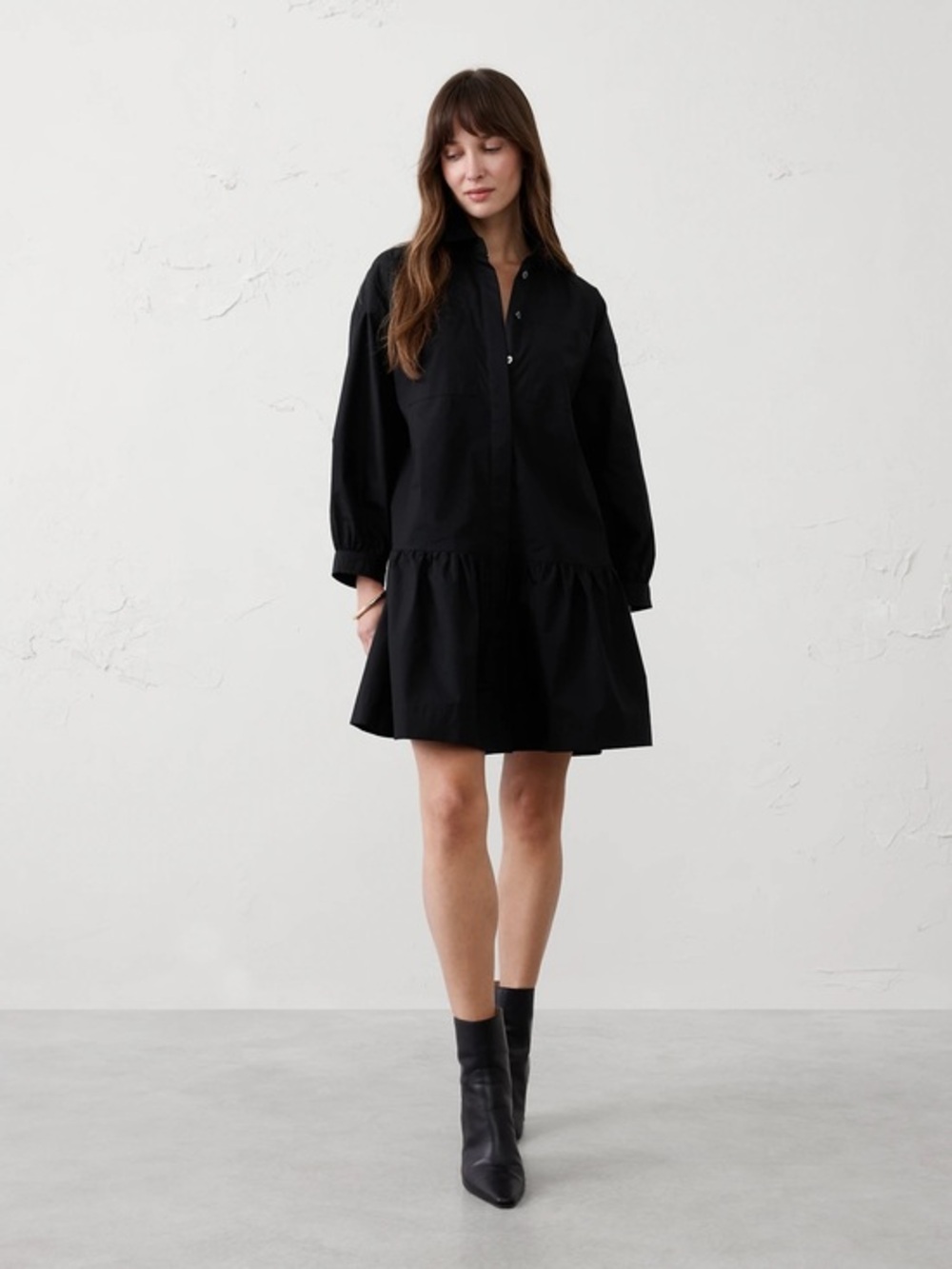 Lili Sidonio Black Crepe Shirt Dress